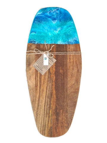 Wooden Serving Board - Handmade Resin Cheeseboard - Surfboard Shape