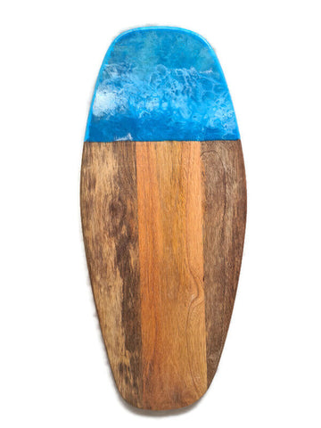 Wooden Serving Board - Handmade Resin Cheeseboard - Surfboard Shape