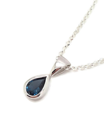 BLUE TOPAZ TEARDROP PENDANT - STERLING SILVER - 925