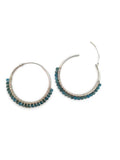 STERLING SILVER HOOP EARRINGS WITH BEADED GEMSTONES